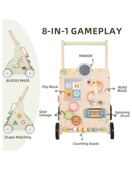 Caminador de Bebé de Madera OOOK con Ruedas y Actividades