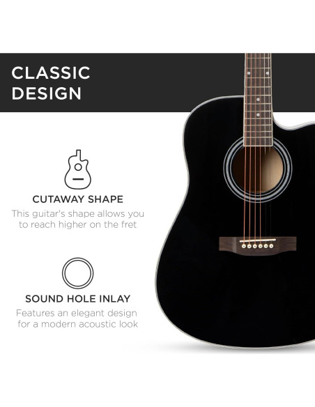 Guitarra Acústica Completa 41" Negra SKY5048 con Accesorios