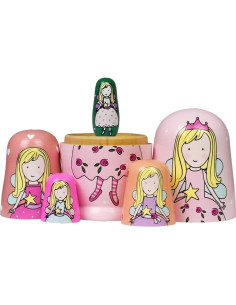5 Muñecas Matryoshka de Madera Vingi Hechas a Mano 15.24 cm 2