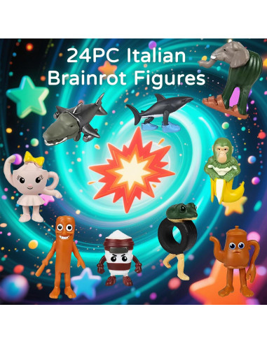 24 Figuras de Tiburón Meme Brainrot Italiano 5.1 cm PVC