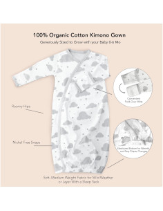 Cambria Baby Kimono Gown 100% Algodón Orgánico 0-6 Meses 2