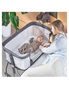 Cuna de lado Qutanix gris, plegable y ajustable para bebés