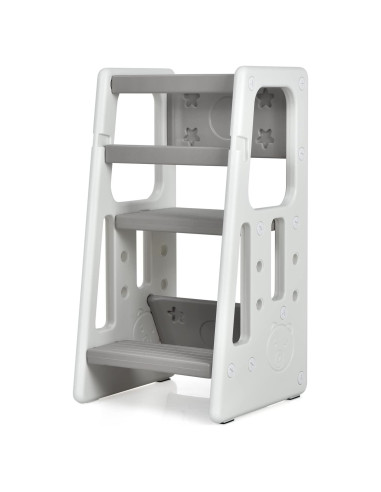 Escalera de Cocina para Niños Costzon Gris con Doble Barandilla