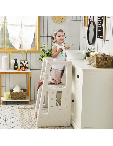 Escalera de Cocina para Niños Costzon Gris con Doble Barandilla Escalera de Cocina para Niños Costzon Gris con Doble Barandilla