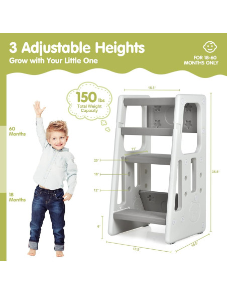 Escalera de Cocina para Niños Costzon Gris con Doble Barandilla Escalera de Cocina para Niños Costzon Gris con Doble Barandilla