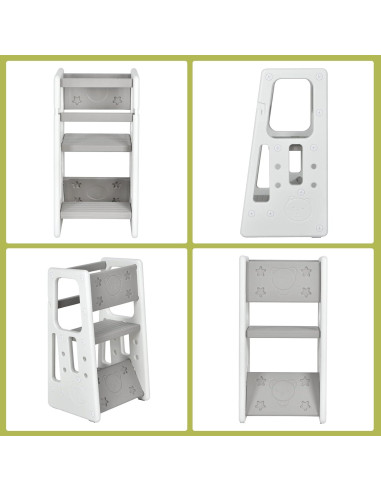 Escalera de Cocina para Niños Costzon Gris con Doble Barandilla