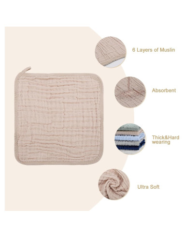 Paquete de 10 Toallitas de Algodón Muslín Synrroe 30x30 cm