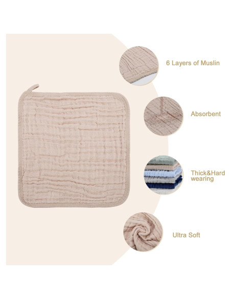 Paquete de 10 Toallitas de Algodón Muslín Synrroe 30x30 cm