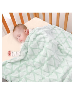 Manta de Peluche Bertte para Bebés 84x109 cm Verde Corazones