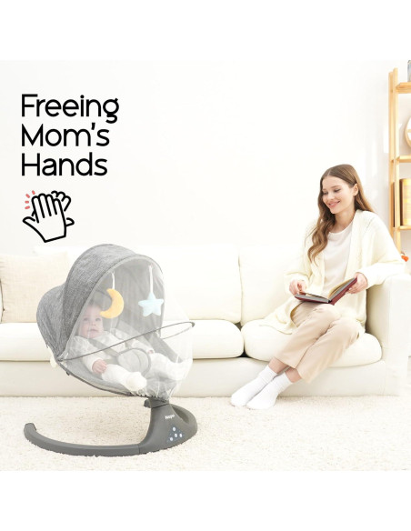 Columpio eléctrico para bebés Napei gris, 5 ángulos de oscilación