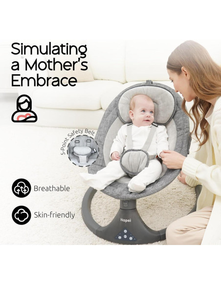 Columpio eléctrico para bebés Napei gris, 5 ángulos de oscilación
