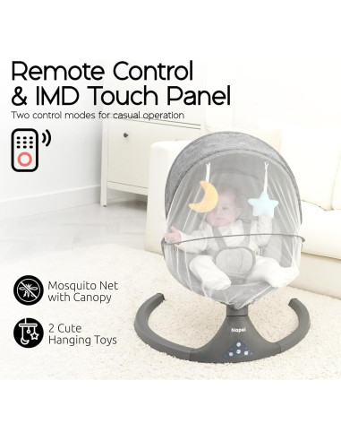 Columpio eléctrico para bebés Napei gris, 5 ángulos de oscilación