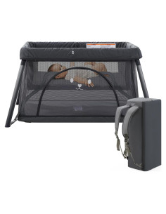 Cuna de viaje portátil Sporary gris oscuro 96x76cm liviana