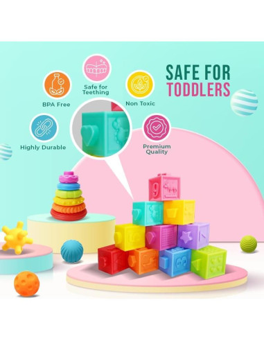 Set de Juguetes de Silicona Montessori Neon Kids 24 Piezas