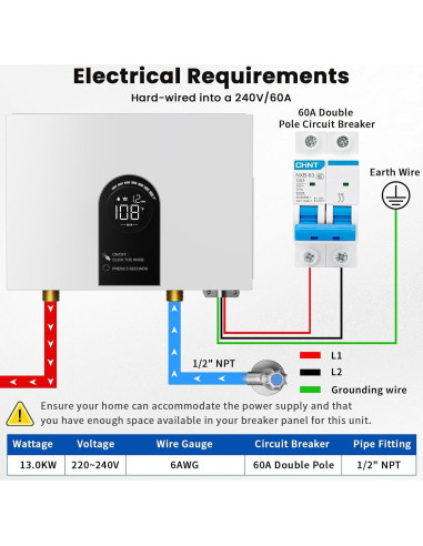 Calentador de Agua Eléctrico Sin Tanque Kweetle 13kW 240V