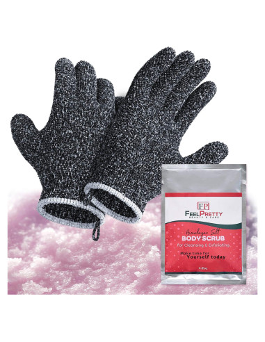 Juego de Guantes Exfoliantes y Exfoliante Sal del Himalaya 120g