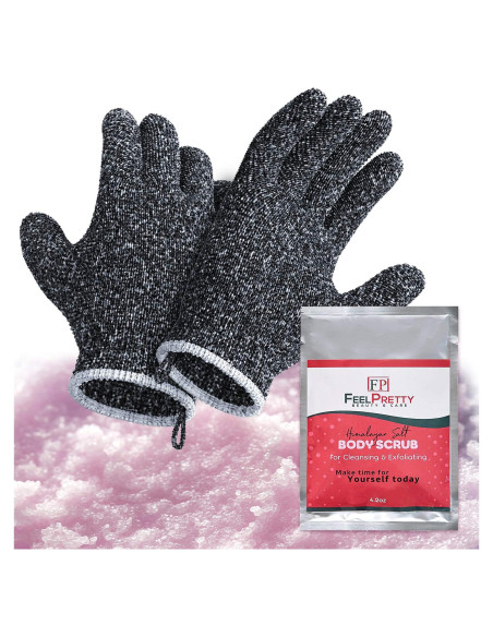 Juego de Guantes Exfoliantes y Exfoliante Sal del Himalaya 120g