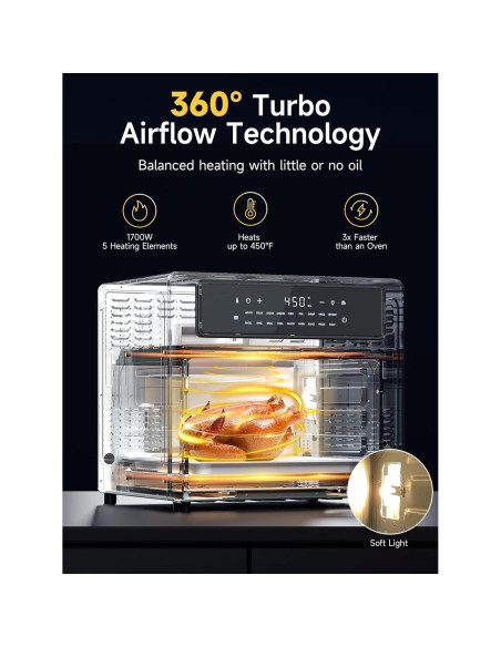 Horno Tostador Air Fryer Kitchen Elite 26.4 QT Acero Inoxidable