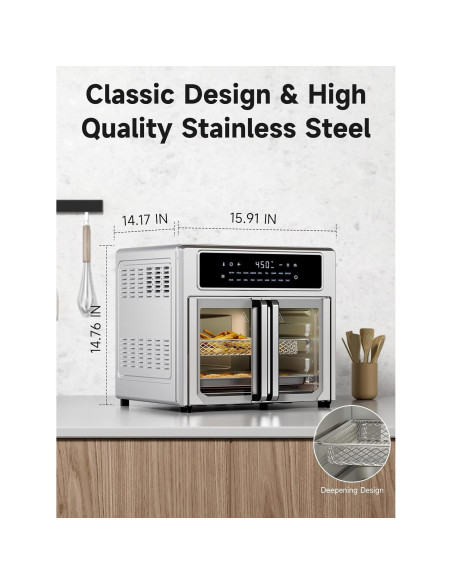 Horno Tostador Air Fryer Kitchen Elite 26.4 QT Acero Inoxidable