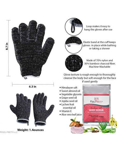 Juego de Guantes Exfoliantes y Exfoliante Sal del Himalaya 120g