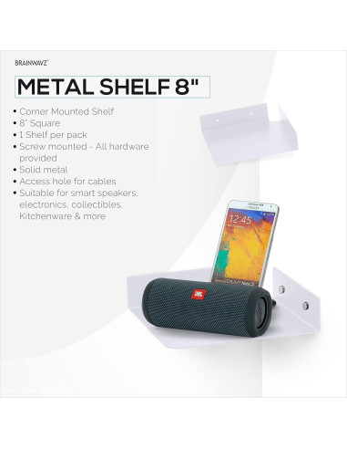 Estante de esquina de metal Brainwavz 20.32 cm blanco