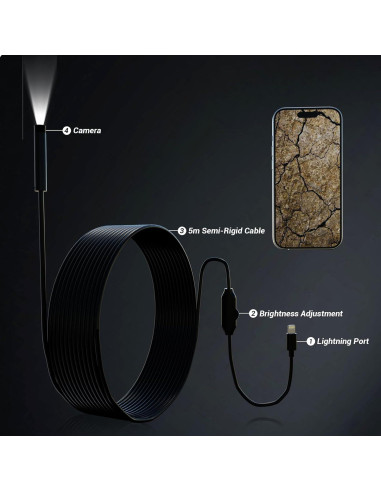 Cámara Borescopio HD Smartklik 5m IP67 con Luz LED Ajustable