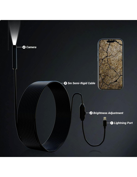 Cámara Borescopio HD Smartklik 5m IP67 con Luz LED Ajustable