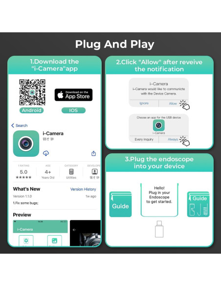 Cámara Borescopio HD Smartklik 5m IP67 con Luz LED Ajustable