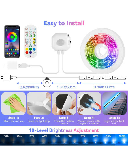 Tira de Luz LED HOUHUI 2x3m RGB con Sensor de Movimiento Tira de Luz LED HOUHUI 2x3m RGB con Sensor de Movimiento