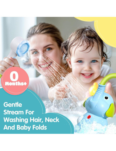 Cabezal de ducha para bebés EDCREATY elefante recargable azul