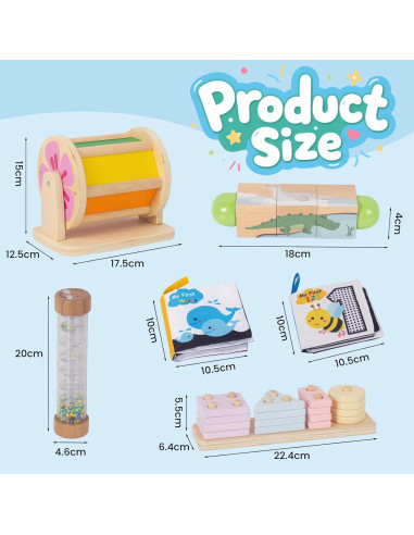 Juguetes de Madera Montessori 5-en-1 Woodenfun para Bebés