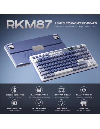 Teclado Mecánico Inalámbrico RK Royal Kludge M87 RGB 75%