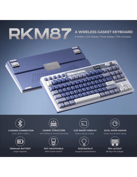Teclado Mecánico Inalámbrico RK Royal Kludge M87 RGB 75%