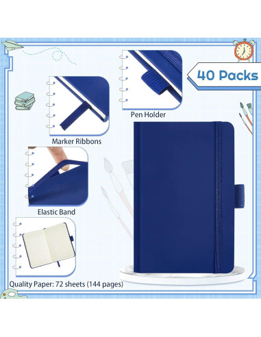 40 Cuadernos A6 Laumoi Azul con Banda Elástica y Cinta