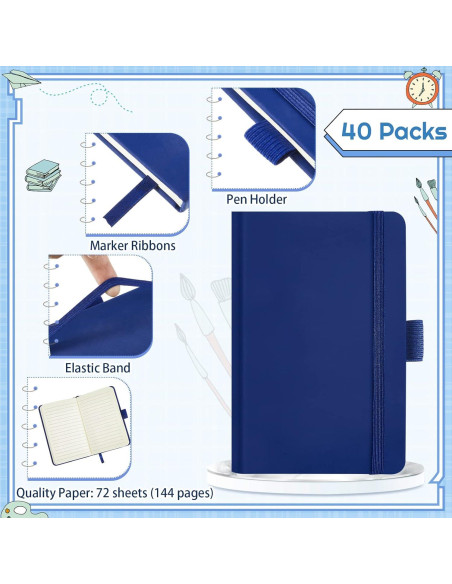 40 Cuadernos A6 Laumoi Azul con Banda Elástica y Cinta