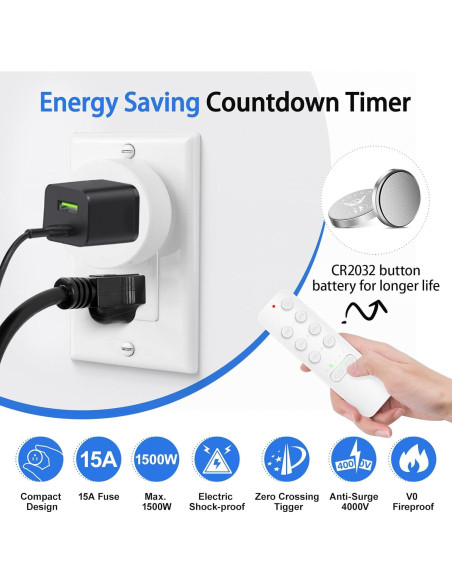 Enchufe de Control Remoto GREENCYCLE 15A 1500W Temporizador