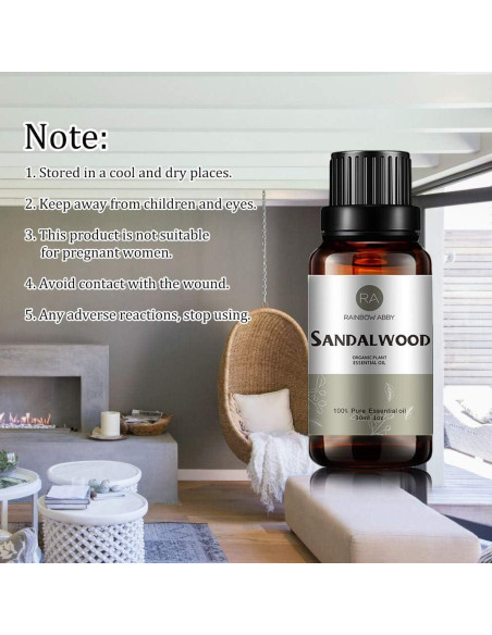 Aceite Esencial de Sándalo 30ml 100% Puro Orgánico para Difusor