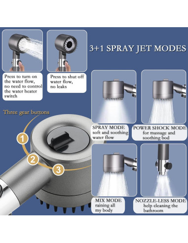 Ducha de Masaje Multifuncional Musibo HUASA1, 3 Modos, 120 cm