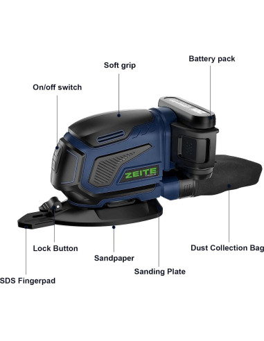 Lijadora Detallada Zeite 20V Inalámbrica 13000 OPM con Accesorios
