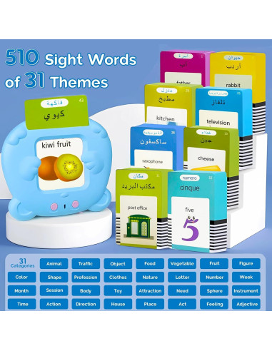 Tarjetas de Flash Bilingües KILOGOGRAPH Inglés Árabe 510 Palabras