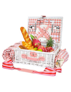 Cesta de Picnic para 2 HYBDAMAI con Manta Impermeable Rosa