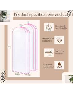 Bolsas de Ropa Transparentes Chunful 4-Pack 60" Rosa 2