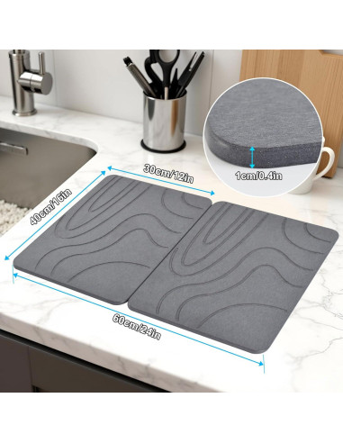 Alfombrilla de Secado de Piedra Diatomácea 2 Paquetes 40x30cm