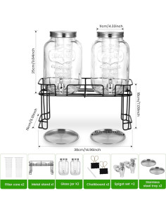 2 Dispensadores de Bebidas de Vidrio Quald 3.78L con Grifo 2