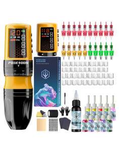 Kit de Tatuaje Inalámbrico Poseidon con 20 Agujas y 11 Tintas