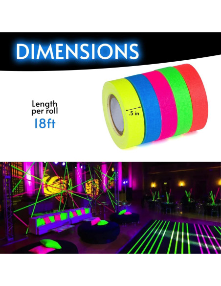 Cinta Brillante Glow King 1.27 cm x 5.49 m Neón UV para Fiestas