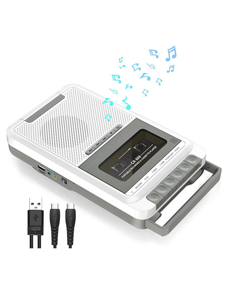 Reproductor de Cassettes Portátil Dingmi 669W Blanco - Graba en USB y TF