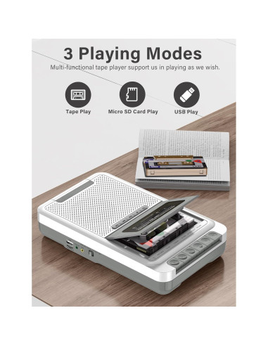 Reproductor de Cassettes Portátil Dingmi 669W Blanco - Graba en USB y TF