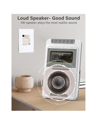 Reproductor de Cassettes Portátil Dingmi 669W Blanco - Graba en USB y TF