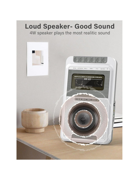 Reproductor de Cassettes Portátil Dingmi 669W Blanco - Graba en USB y TF